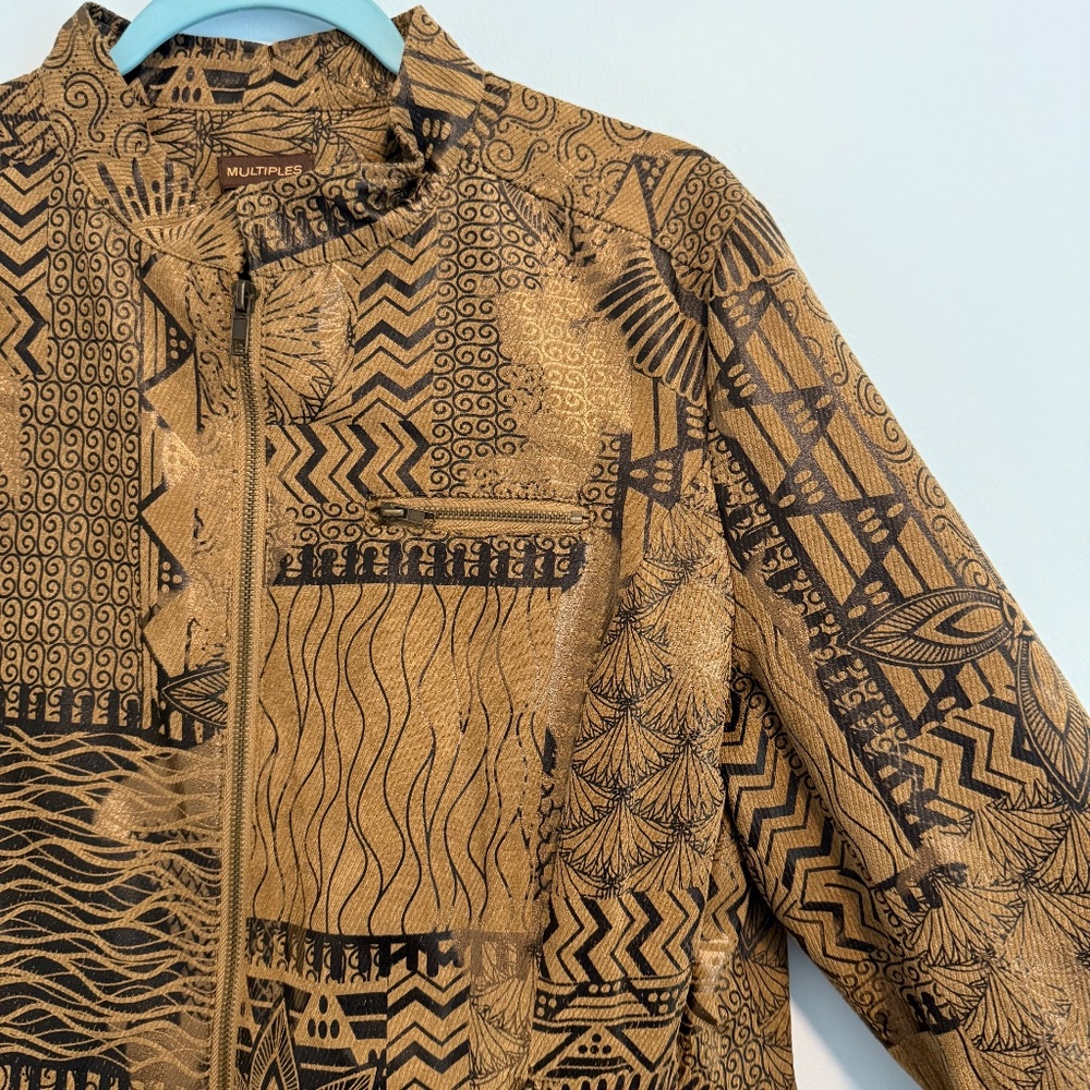Multiples Women’s Long Sleeve Full Zip Ethnic abstract‎ print Brown Jacket Sz L - Picture 2 of 9